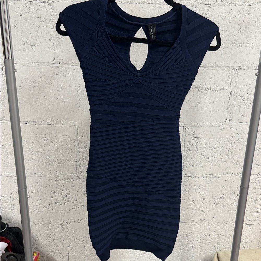 Guess by Marciano Navy Blue Textured Mini Dress Bodycon Size XS BRAND NWOT